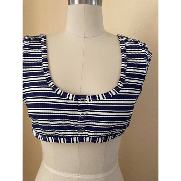 Kendall & Kylie Women's Bikini Top Laguna Snap Sporty Size M JR Blue White - Picture 3 of 6